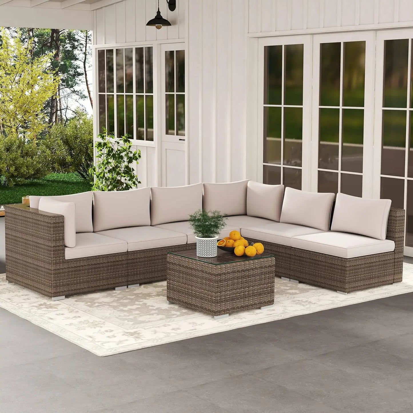 7 Piece Outdoor Patio Furniture Set Handwoven AllWeatherProofIndustrialGradeUltra Cushions
