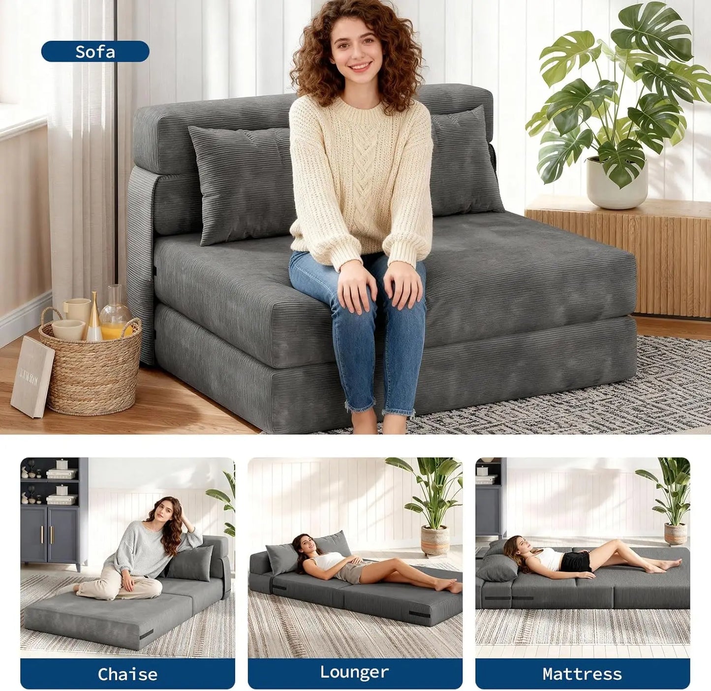 Acekool Convertible Folding Sofa Bed Lounger Pillow