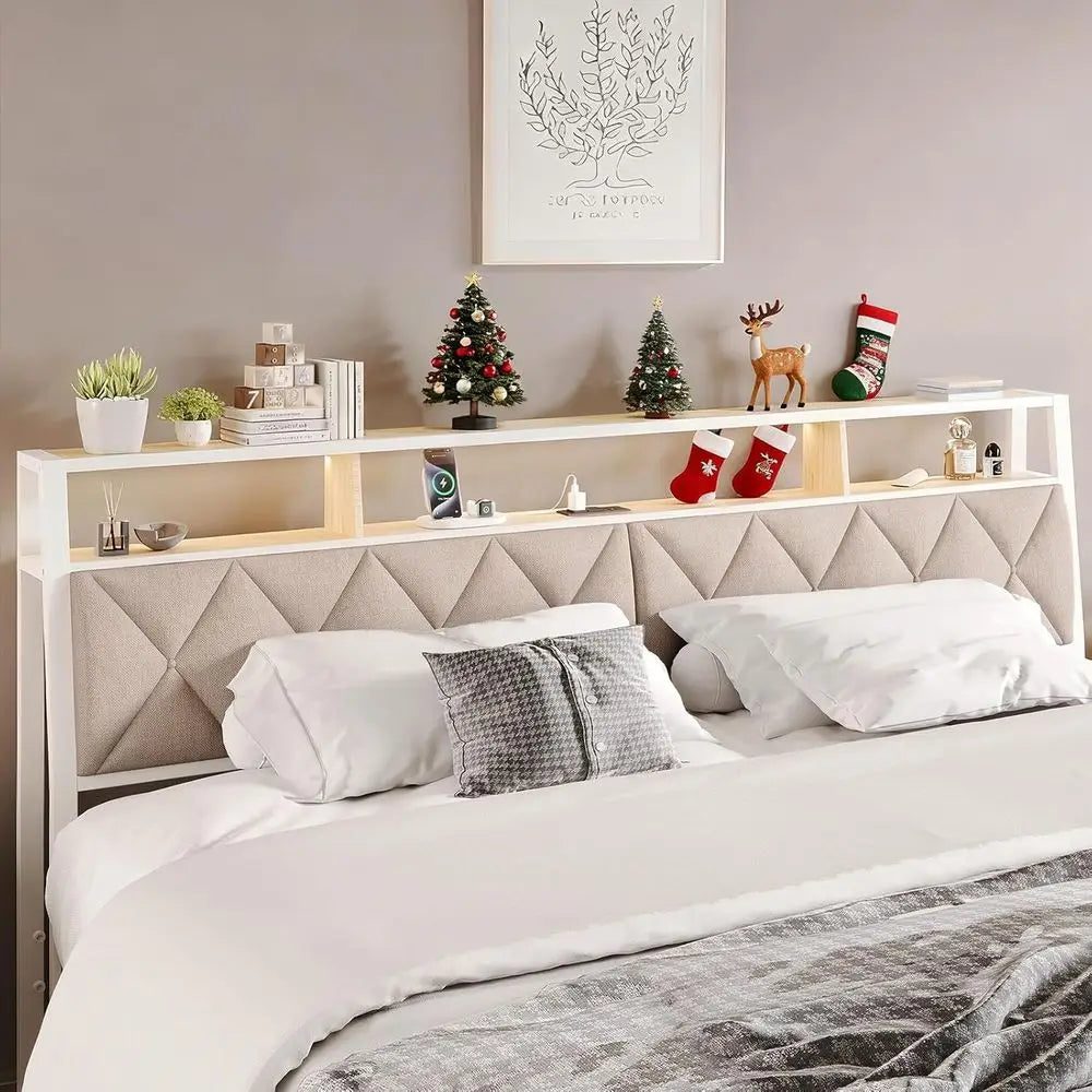 King Headboard With LED Lights And Charging Station