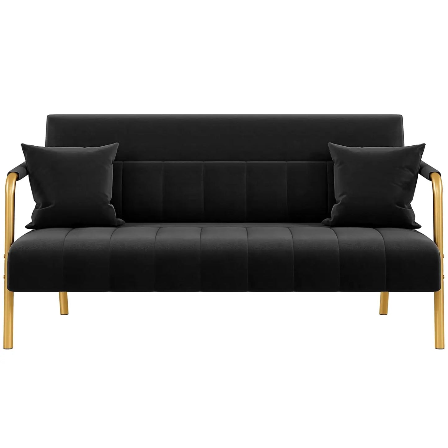 Modern Velvet Sofa With Gold Tone Metal Arms And Legs