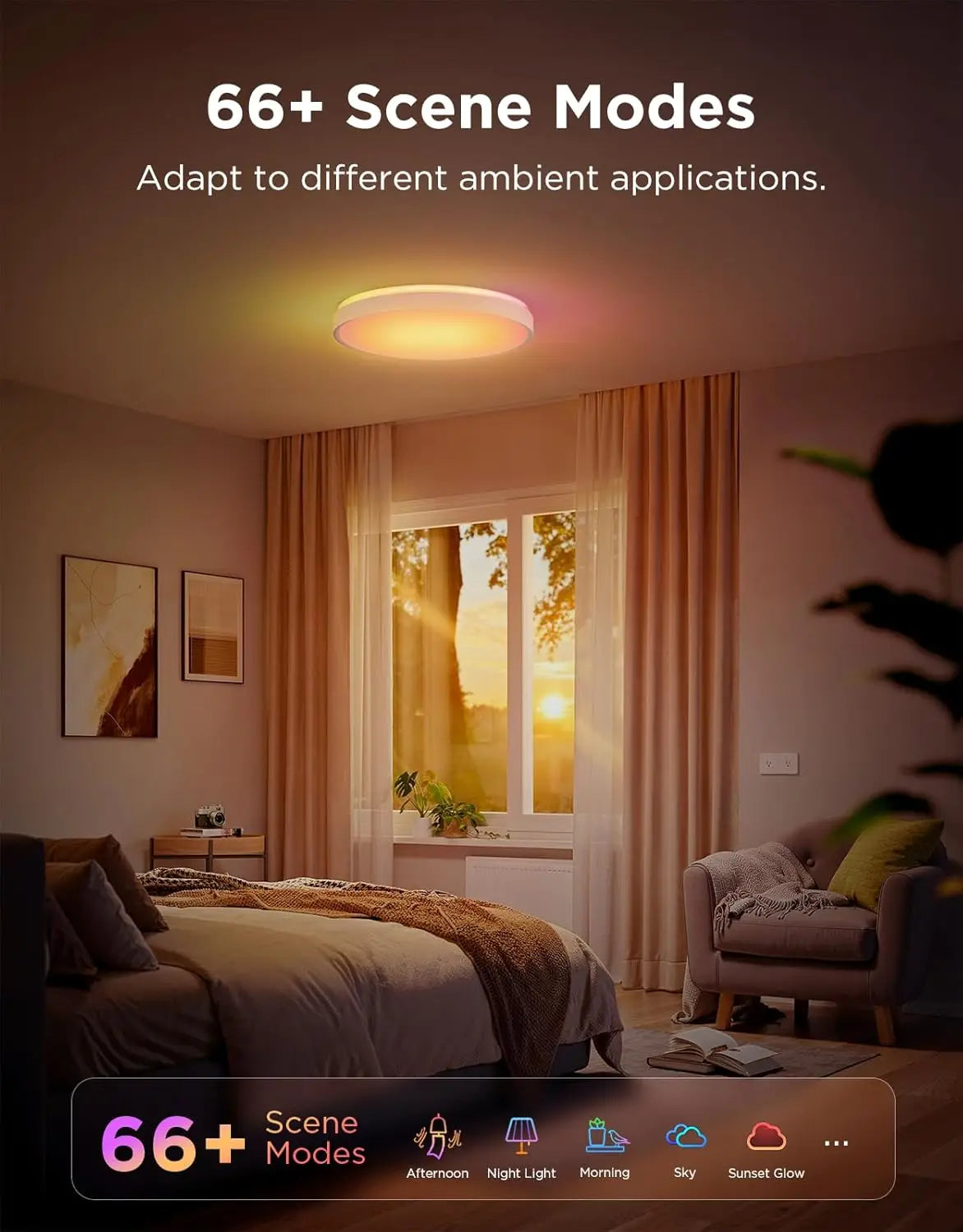 Smart RGBIC Ceiling Light 4300LM Matter Compatible Dimmable Flush Mount Fixture For Bedroom And Living Room