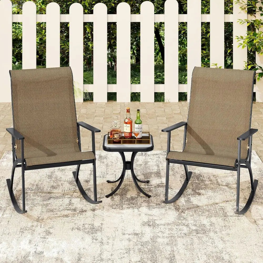 Outdoor Patio Rocking Set With 2 Chairs And Table
