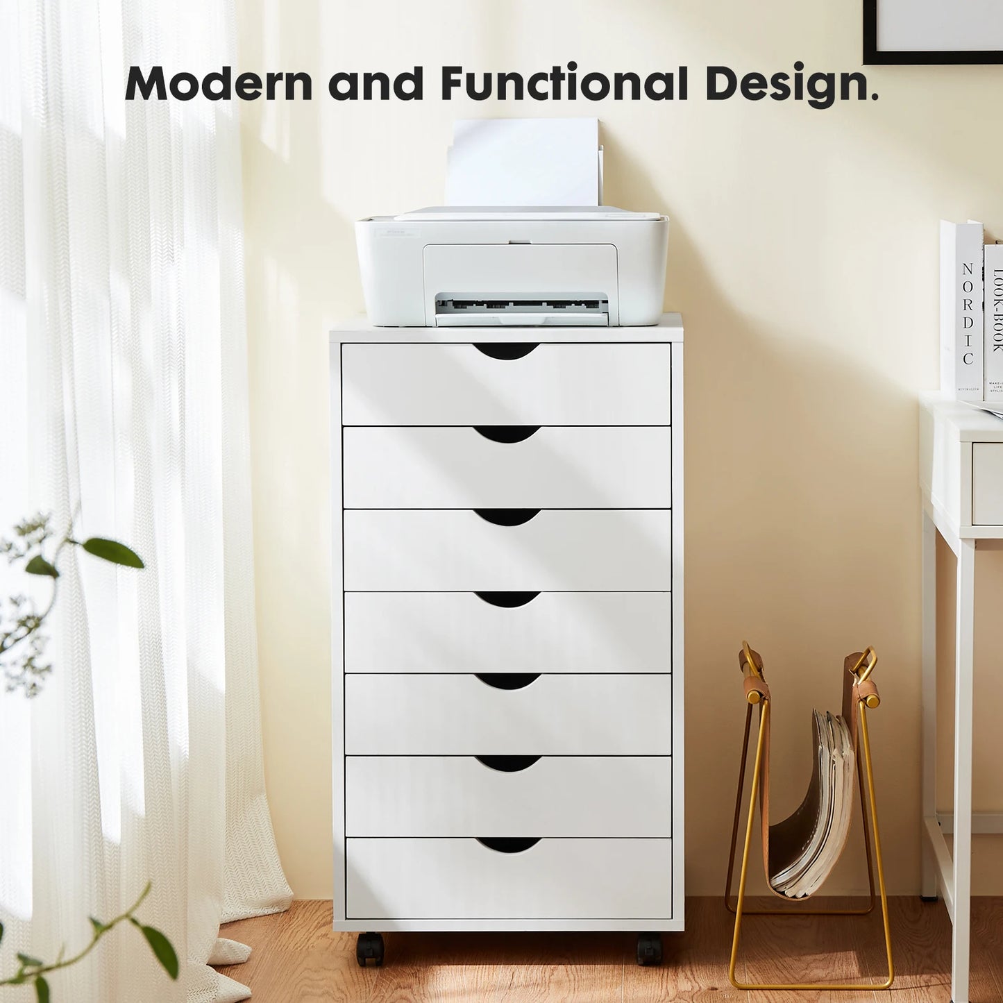 JHK 7-Drawer Chest Dresser With Rolling Wheels Nightstand