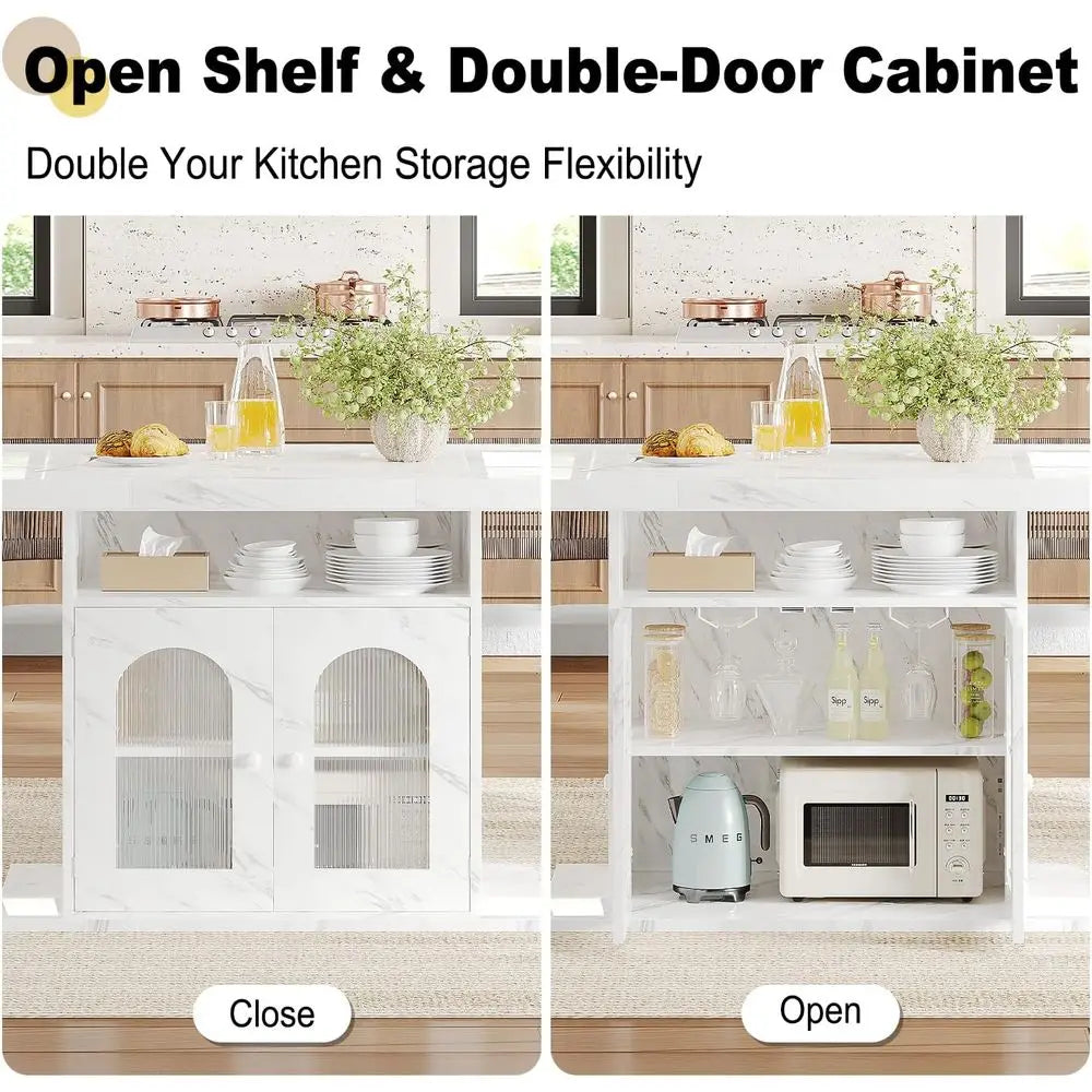 Modern Dining Table For 4-6 With Storage Shelves And Cabinet