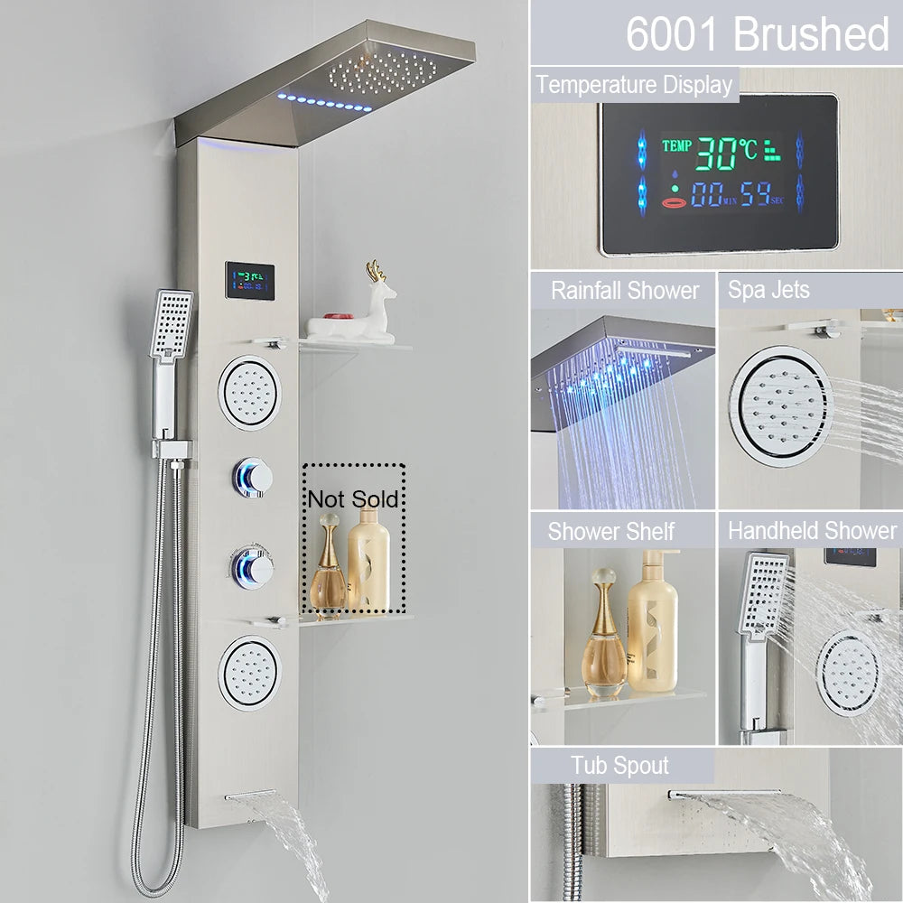 MYQualife LED Light Shower Panel Digital Display Waterfall Spa Jets