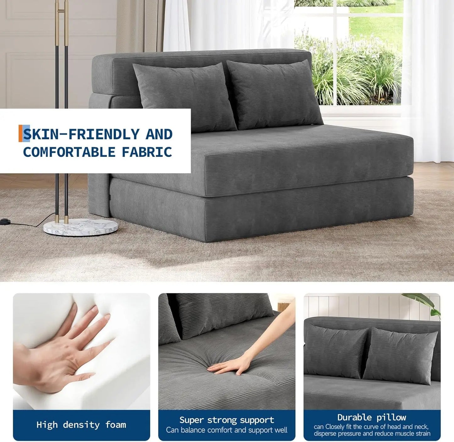 Acekool Convertible Folding Sofa Bed Lounger Pillow