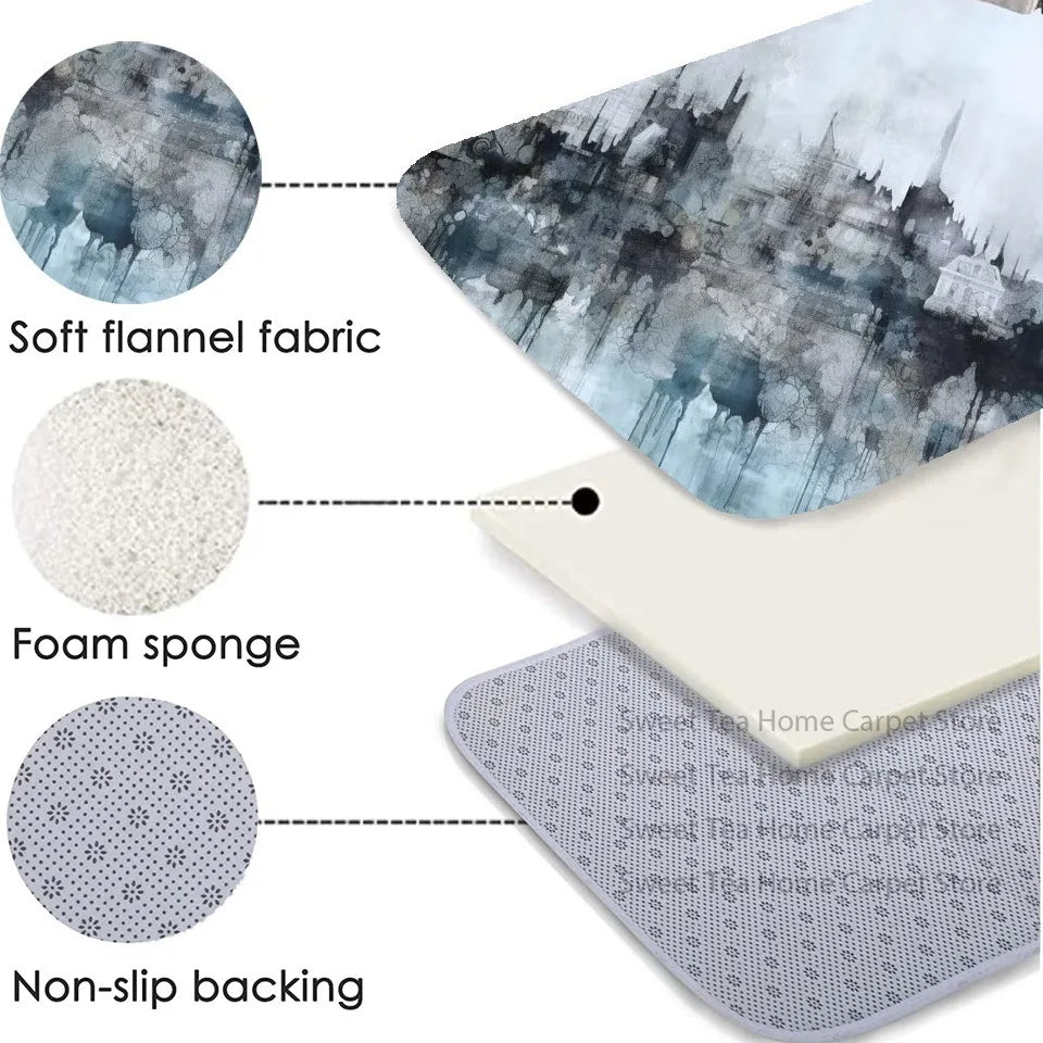 Nordic Plant Pattern Non Slip Rug Soft Polyester Floor Mat