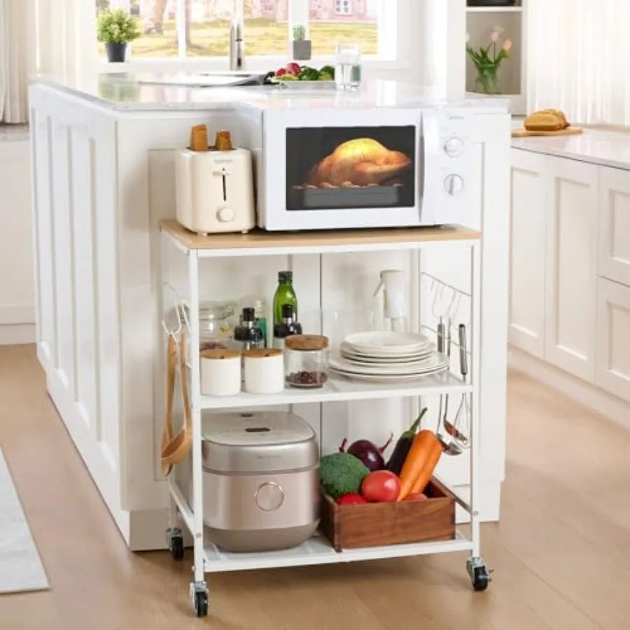 Rolling Microwave Cart With Storage 3-Tier Kitchen Island On Wheels