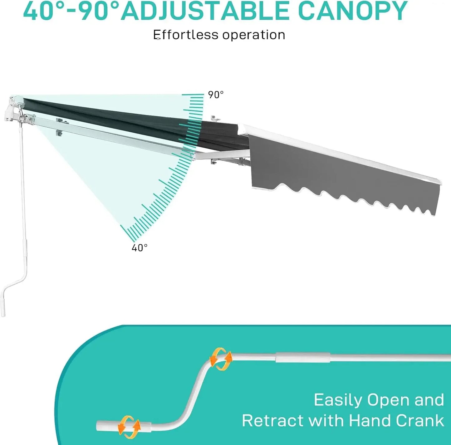 12' x 10' Retractable Awning for Patio Awning Door Awning with Manual Crank Handle, Aluminum Frame Door Canopy UV Resistant