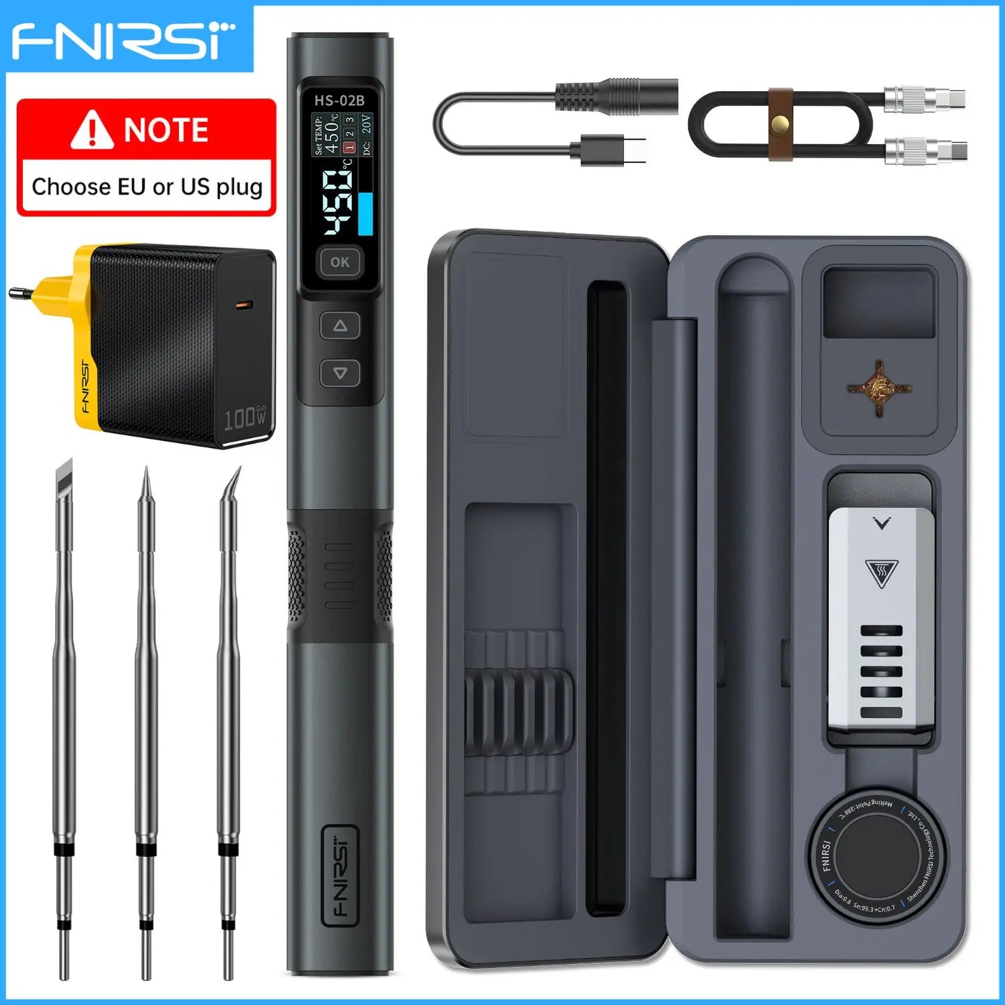 FNIRSIC HS-02 Adjustable Temperature Soldering Iron PD 100W Solder Rework Station 100-450 C