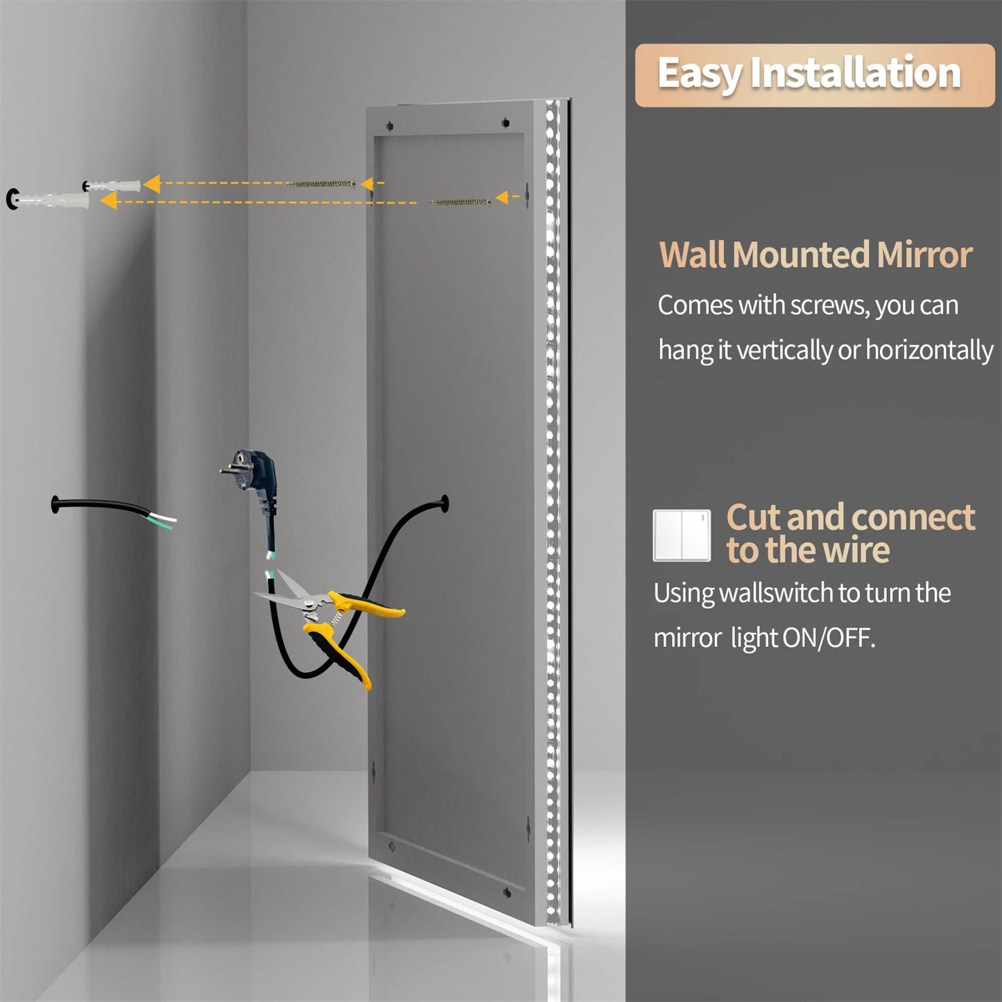 BORWART Illuminated Rectangular Bathroom Mirror Fogless