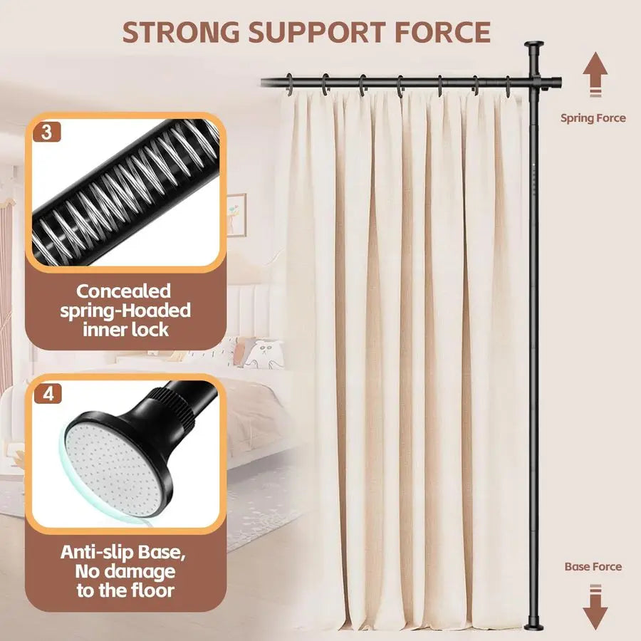 No Drill Divider Curtain Rod For Room Separation Adjustable Portable