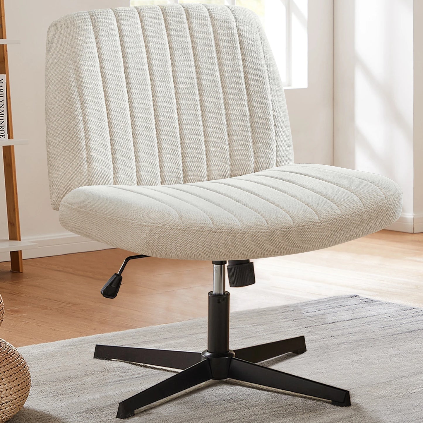 JHK Cross Legged Office Chair Rocking Swivel Fabric