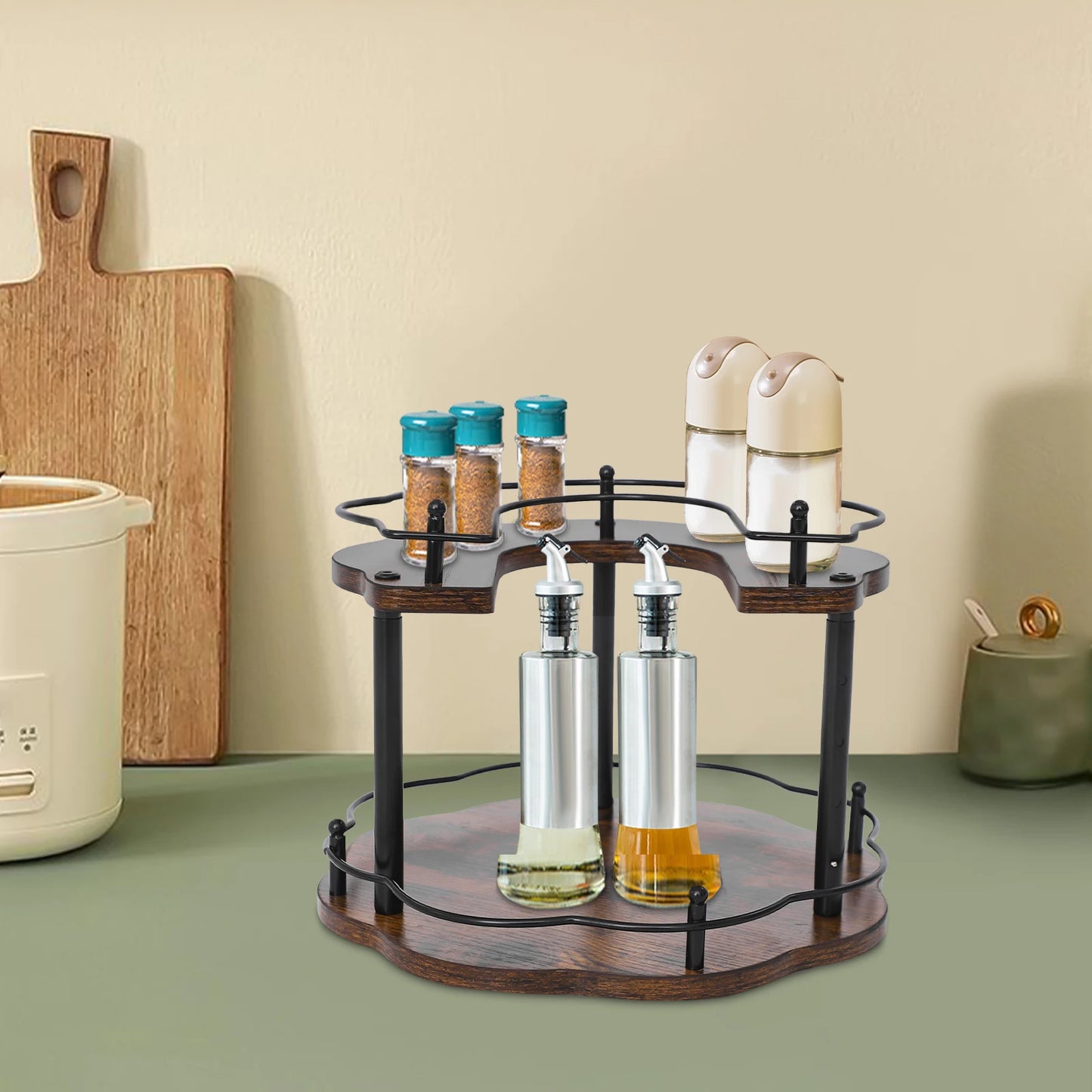 Retro 2 Tier Adjustable Spice Organizer Countertop Rack