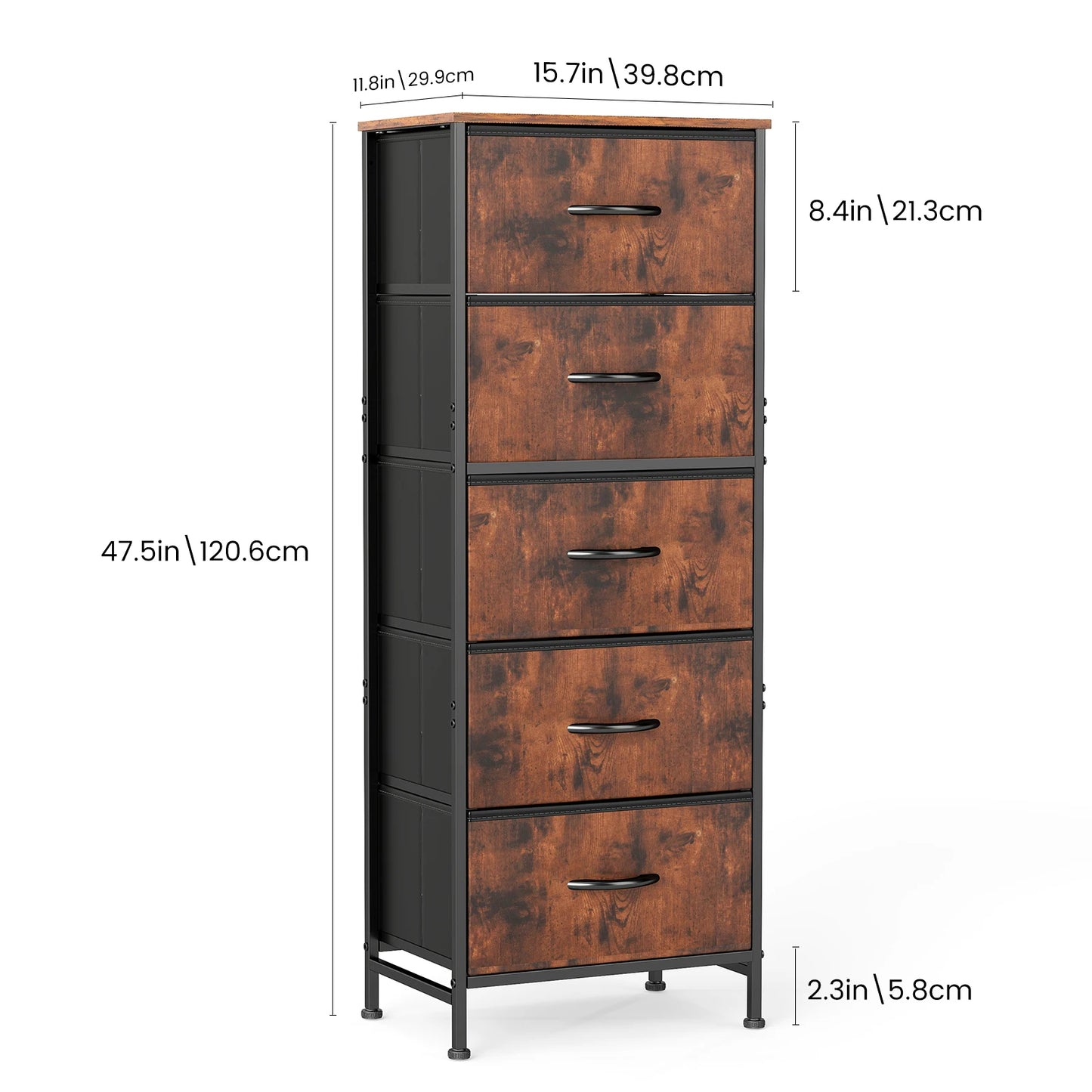 JHK Dresser With 5 Fabric Drawers For Bedroom Storage Cabinet