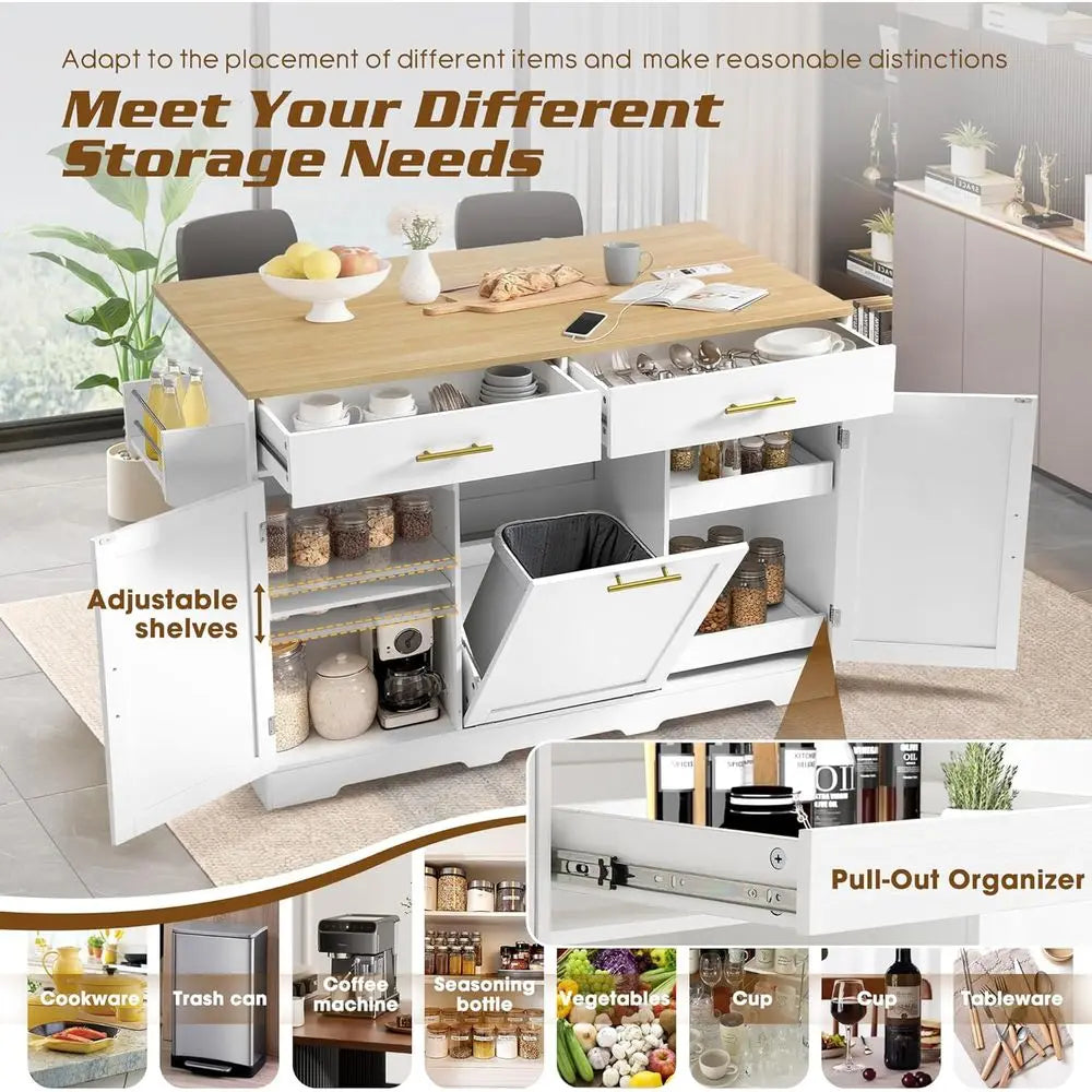 Kitchen Island With Power Outlet Drop Leaf Rolling Cart Drawers