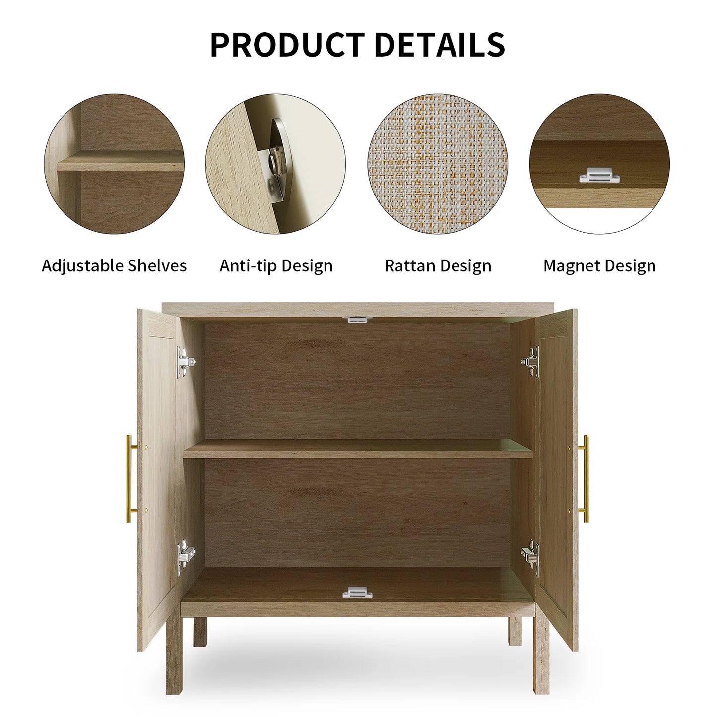 Rattan Storage Cabinet Buffet Sideboard for Hallway Entry Living Room