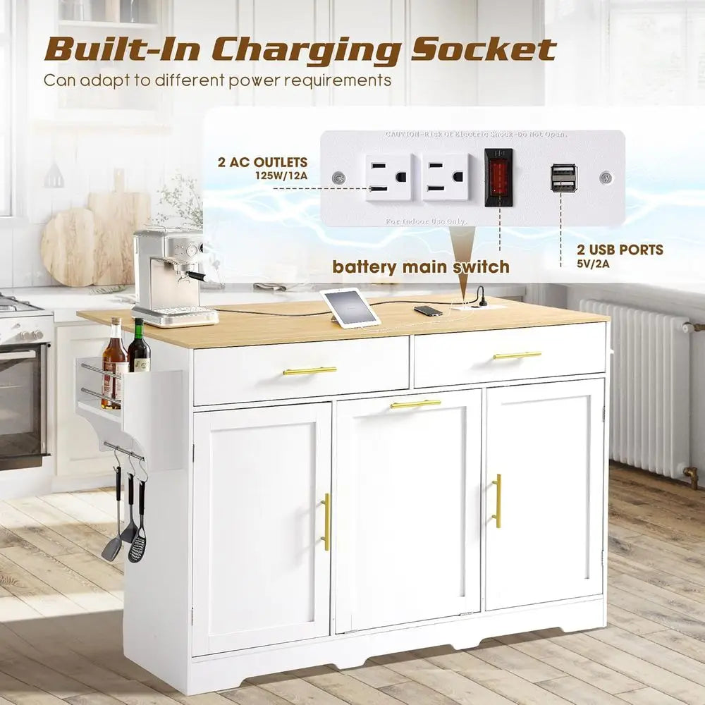 Kitchen Island With Power Outlet Drop Leaf Rolling Cart Drawers