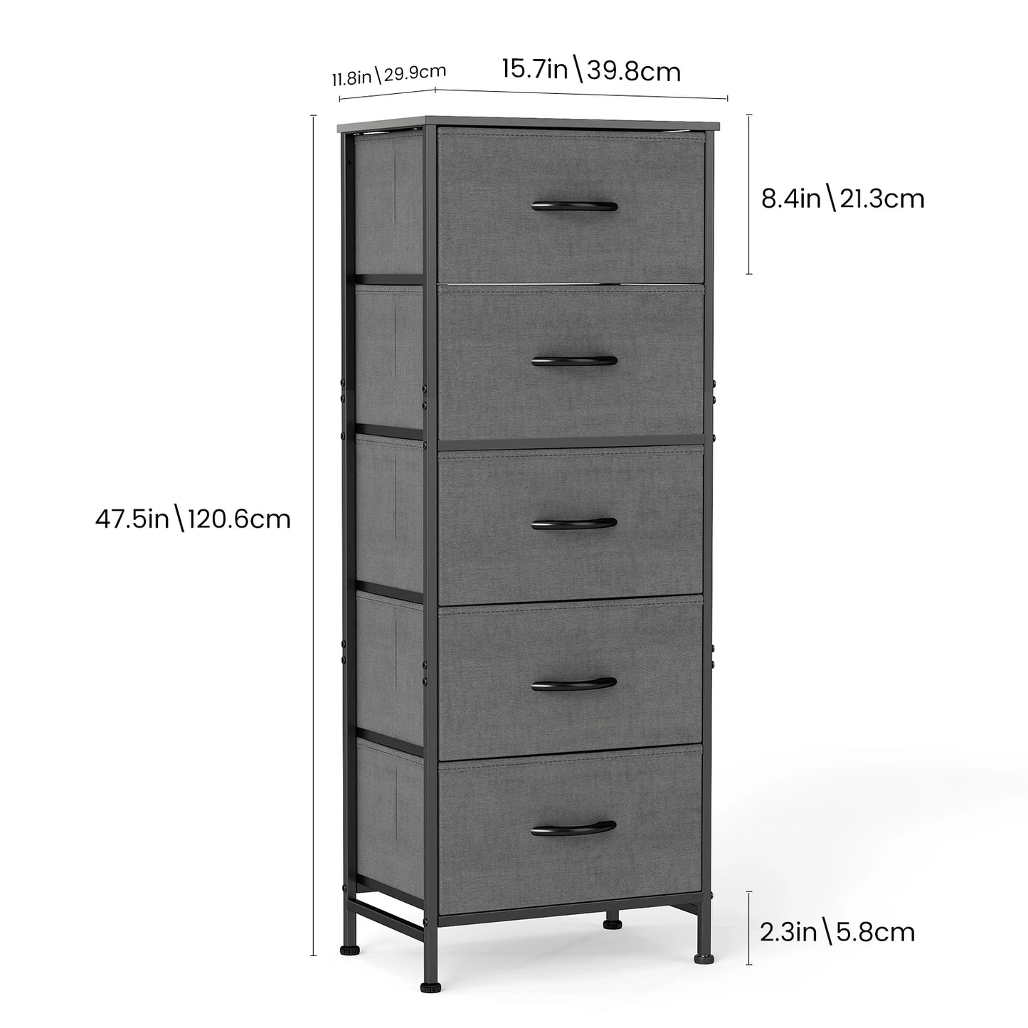 JHK Dresser With 5 Fabric Drawers For Bedroom Storage Cabinet
