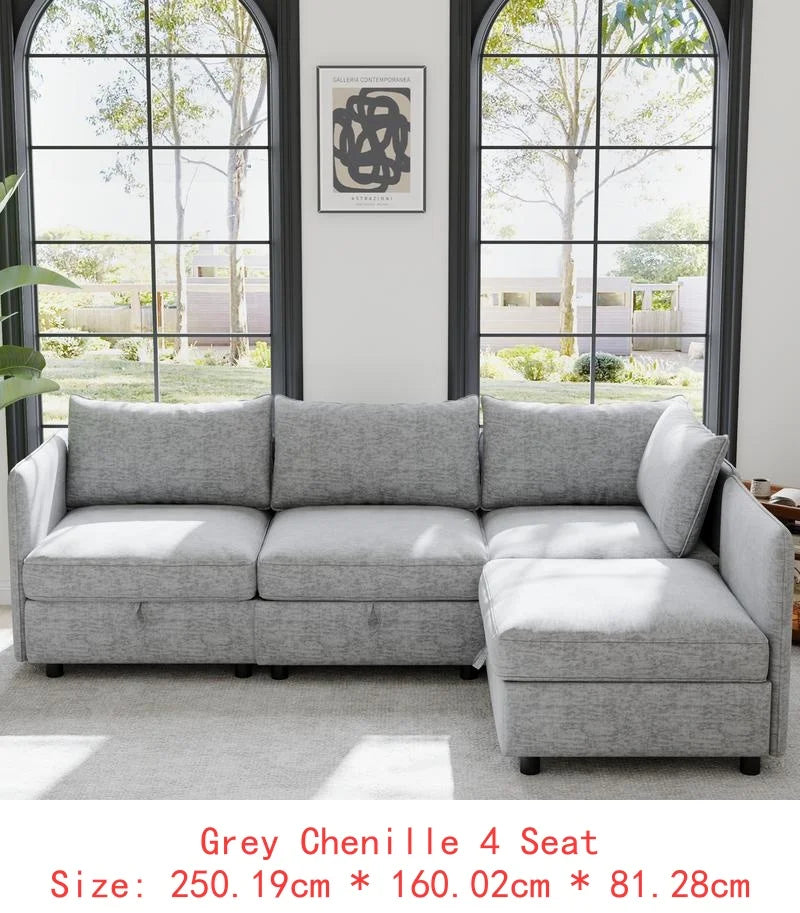 Modular Sectional Sofa Set With Storage For Living Room