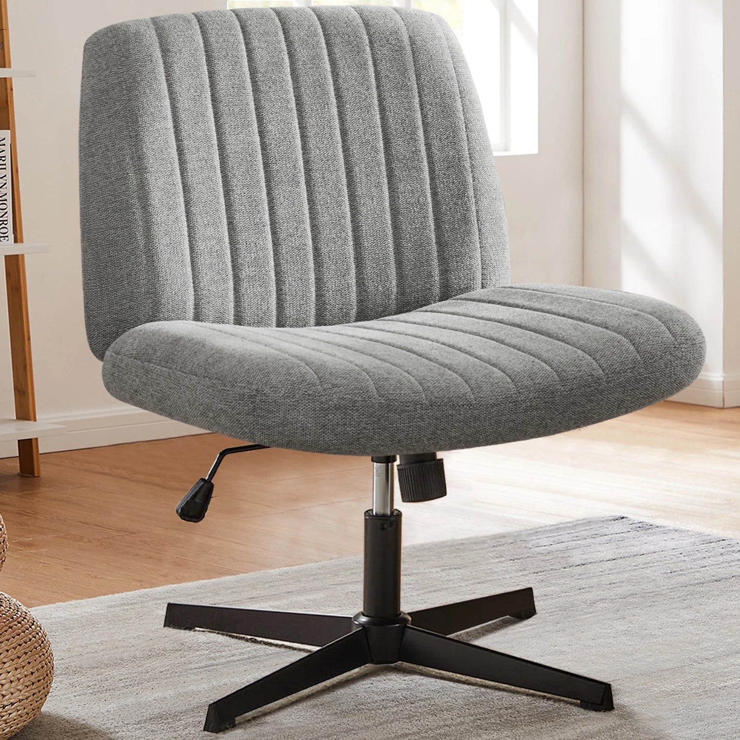 JHK Cross Legged Office Chair Rocking Swivel Fabric