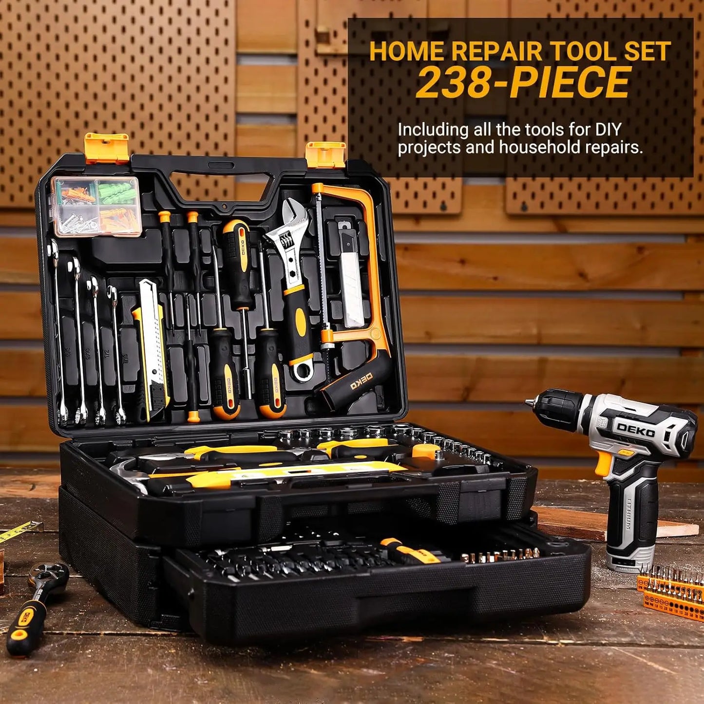 DEKODIY 12V Cordless Drill Tool Set Mechanic Toolbox With Case