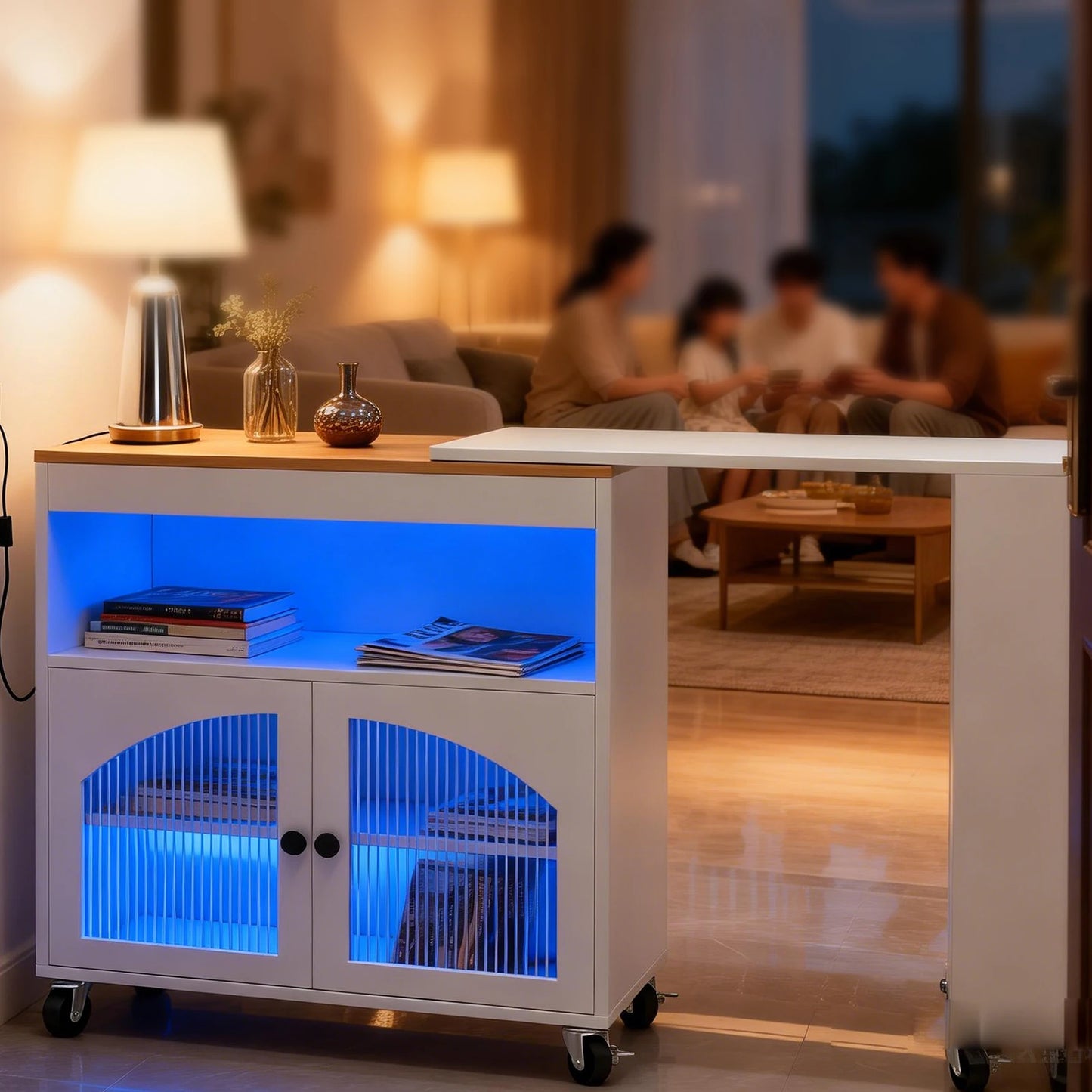 US Kitchen Island On Wheels With Extended Table MDF Cart