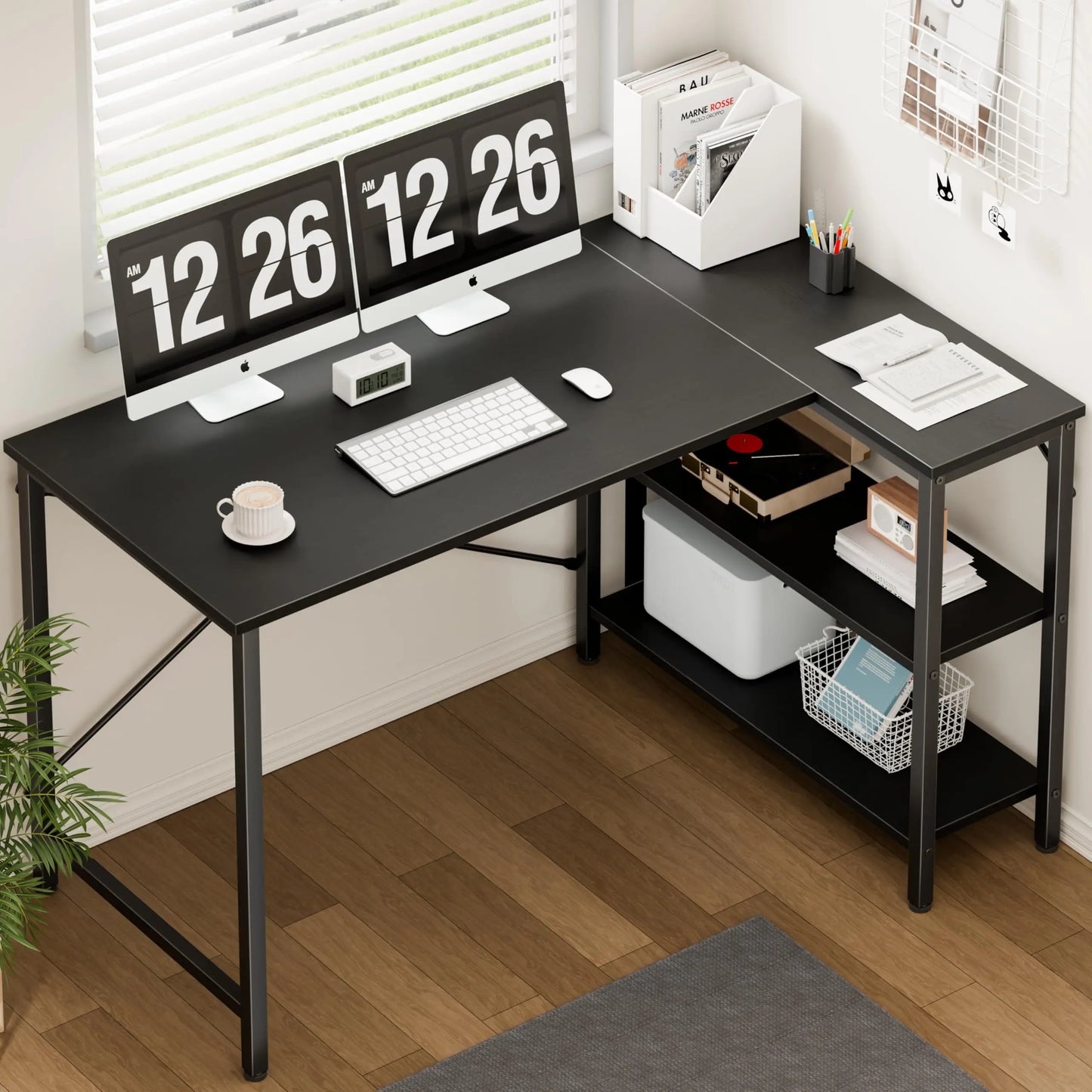 JHK L Shaped Desk With Reversible Storage Shelves Office
