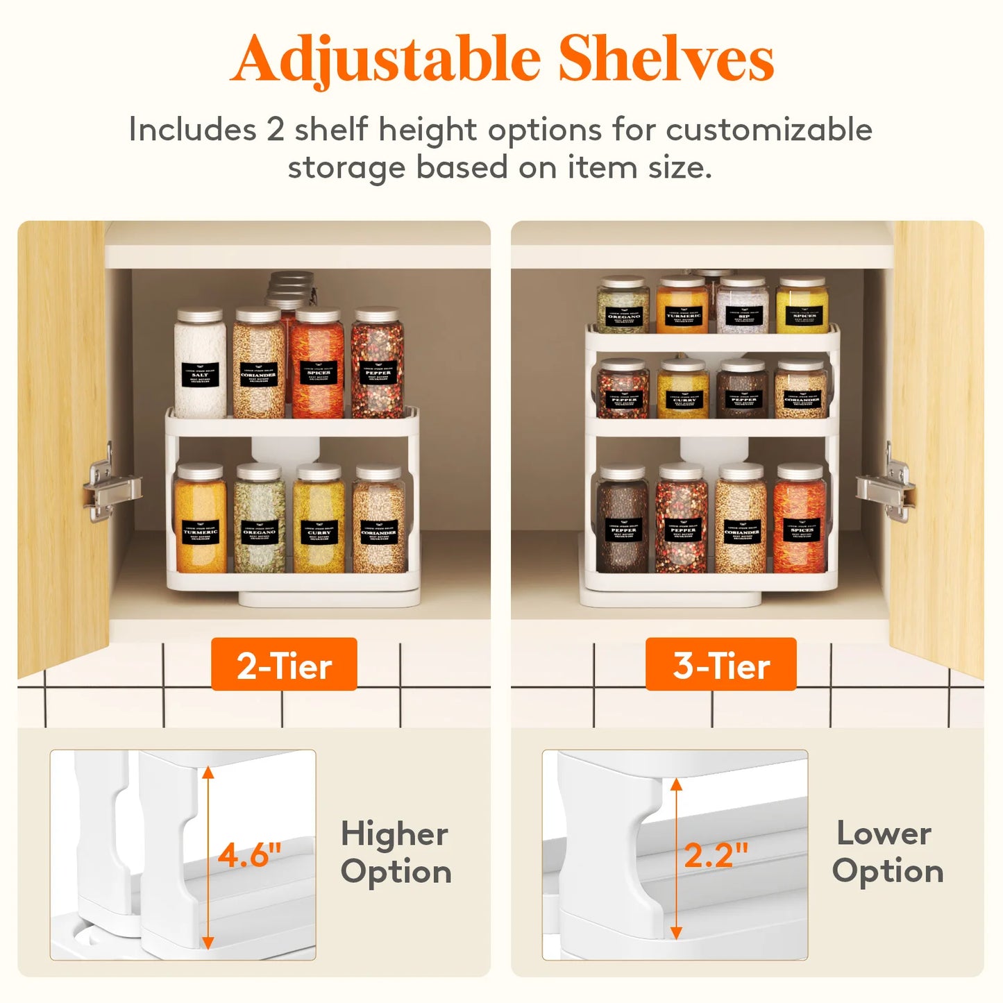 Lifewit 3-Tier Spice Rack Organizer For Cabinet With Slide Rotate