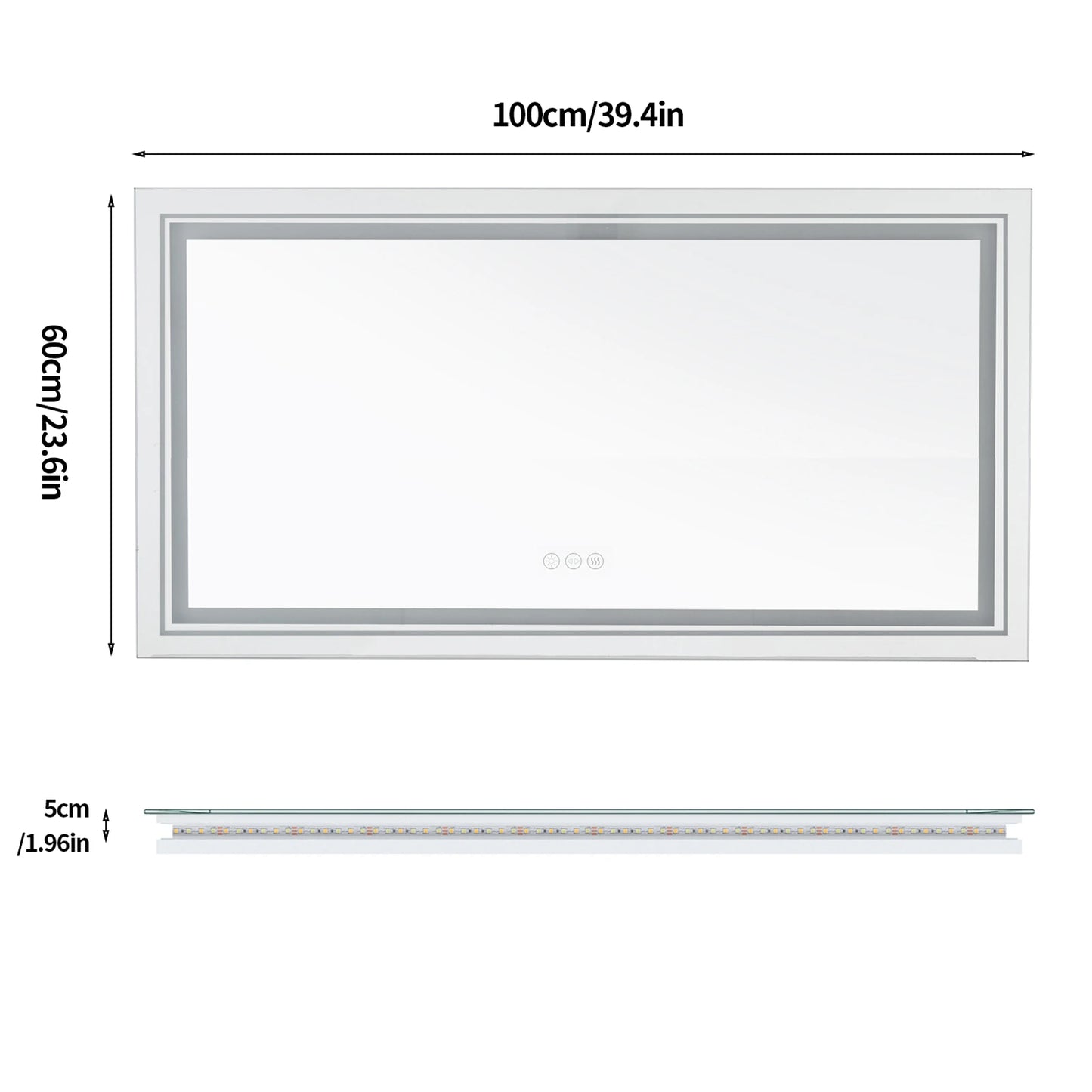 BORWART Illuminated Rectangular Bathroom Mirror Fogless