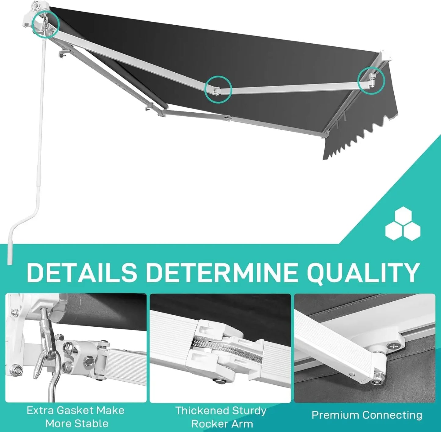 12' x 10' Retractable Awning for Patio Awning Door Awning with Manual Crank Handle, Aluminum Frame Door Canopy UV Resistant